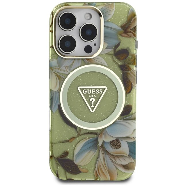 Husa premium pentru  iPhone 16 Pro Max compatibila MagSafe Guess Luxury Series - Verde