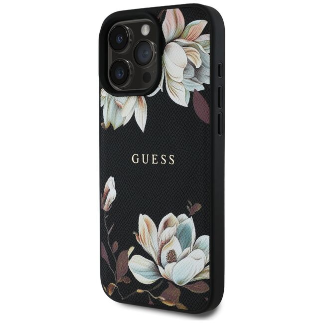 Husa premium pentru  iPhone 16 Pro compatibila MagSafe Guess Luxury Series - Negru print
