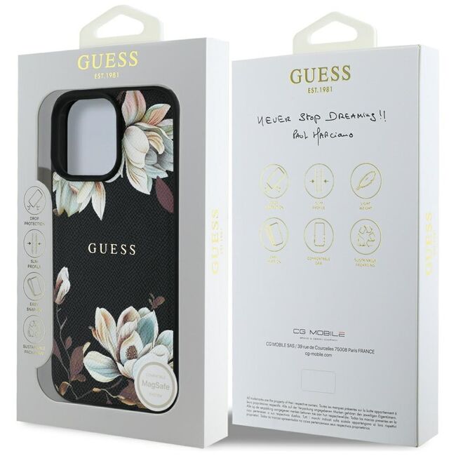 Husa premium pentru  iPhone 16 Pro compatibila MagSafe Guess Luxury Series - Negru print