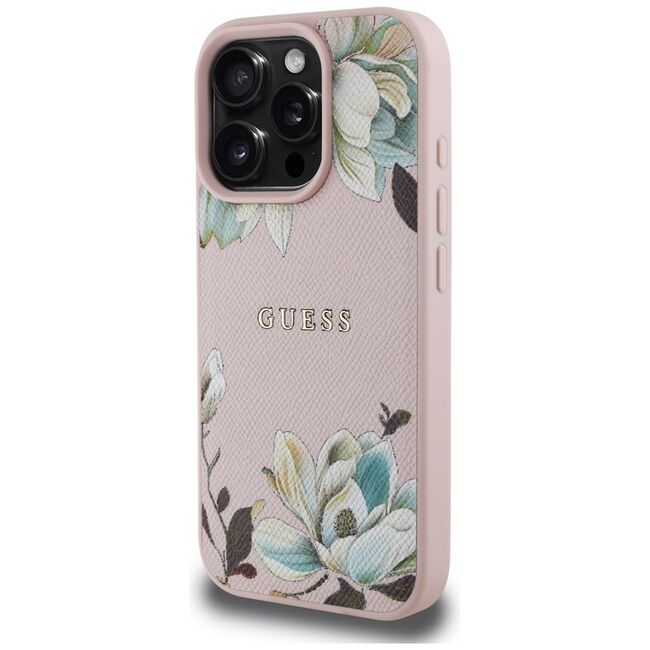 Husa premium pentru  iPhone 16 Pro compatibila MagSafe Guess Luxury Series - Roz neon