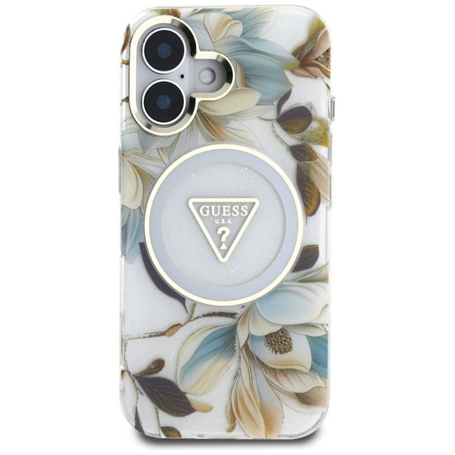 Husa premium pentru  iPhone 16 compatibila MagSafe Guess Luxury Series - Alb