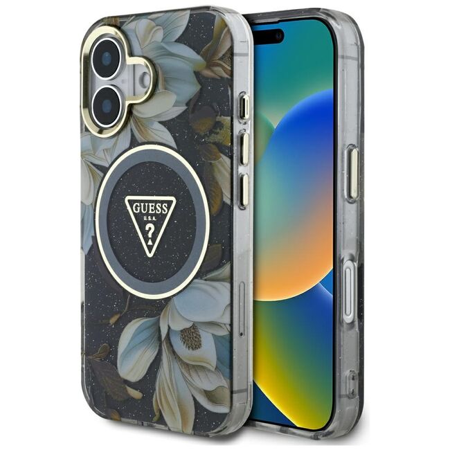 Husa premium pentru  iPhone 16 compatibila MagSafe Guess Luxury Series - Gri inchis