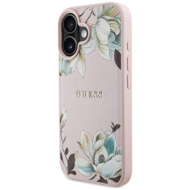 Husa premium pentru  iPhone 16 compatibila MagSafe Guess Luxury Series - Roz neon