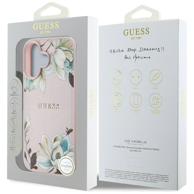 Husa premium pentru  iPhone 16 compatibila MagSafe Guess Luxury Series - Roz neon