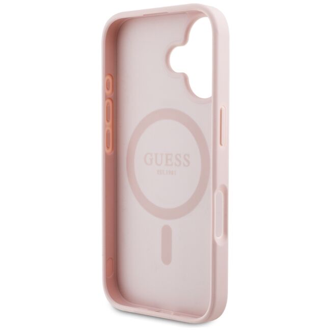 Husa premium pentru  iPhone 16 compatibila MagSafe Guess Luxury Series - Roz neon