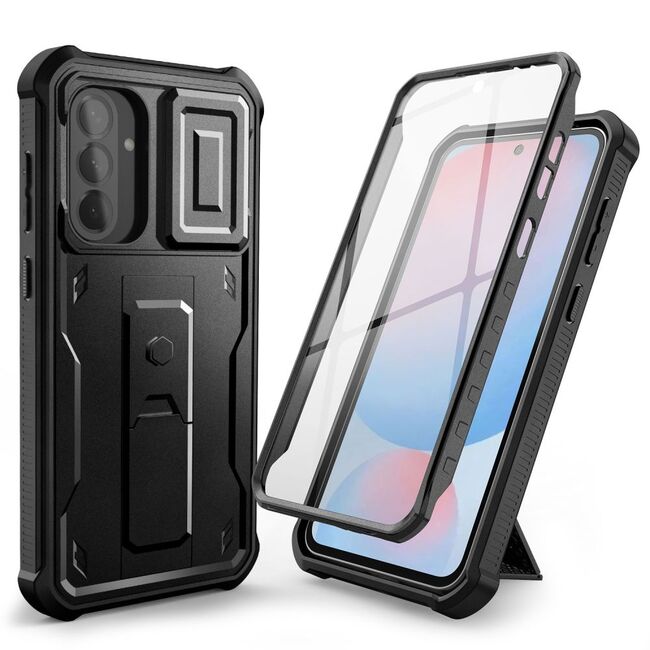 Pachet 360: Husa cu folie integrata Samsung Galaxy A56 5G KEVLAR PRO360 (fata spate), cu protectie lentile, negru