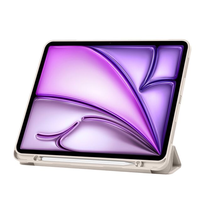 Husa pentru Apple iPad Air 13 2025 / 2024 M3, M2 Soft Shell tip stand, functie sleep / wake-up si slot pentru stylus, protectie 360 - bej