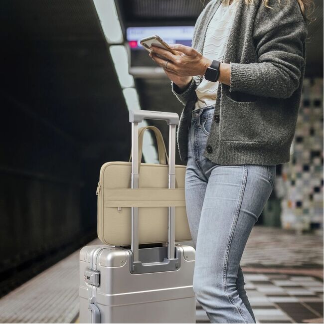 Geantă premium pentru laptop, compatibilă cu modele Macbook, Dell, HP, Lenovo - Protecție elegantă și funcțională, compatibilitate 13 - 14 inch, bej