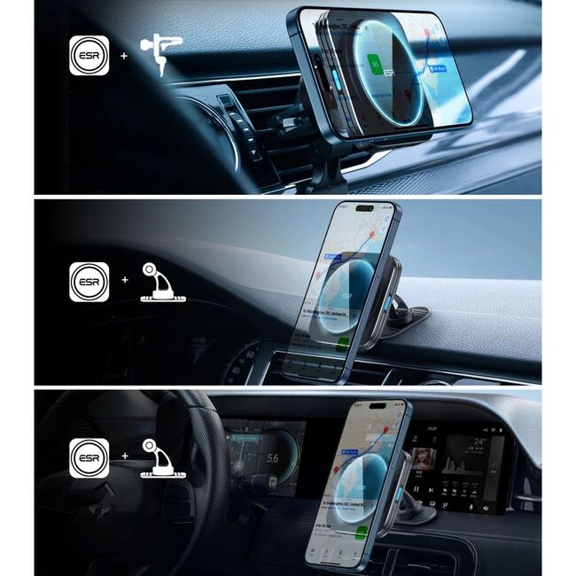 Suport auto telefon incarcare MagSafe Qi2 ESR CryoBoost HaloLock