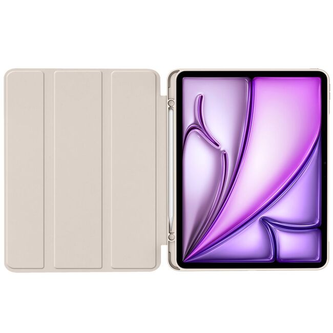 Husa pentru Apple iPad Air 13 2025 / 2024 M3, M2 Soft Shell tip stand, functie sleep / wake-up si slot pentru stylus, protectie 360 - bej