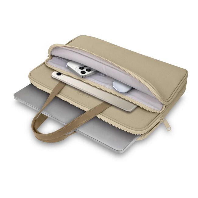 Geantă premium pentru laptop, compatibilă cu modele Macbook, Dell, HP, Lenovo - Protecție elegantă și funcțională, compatibilitate 13 - 14 inch, bej