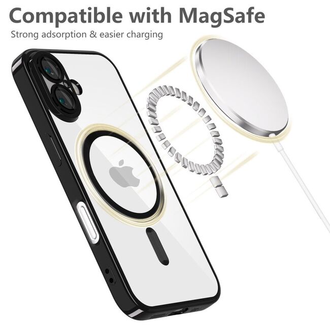 Husa pentru iPhone 16e cu MagSafe si protectie pentru lentile anti-shock 1.5 mm transparent - negru