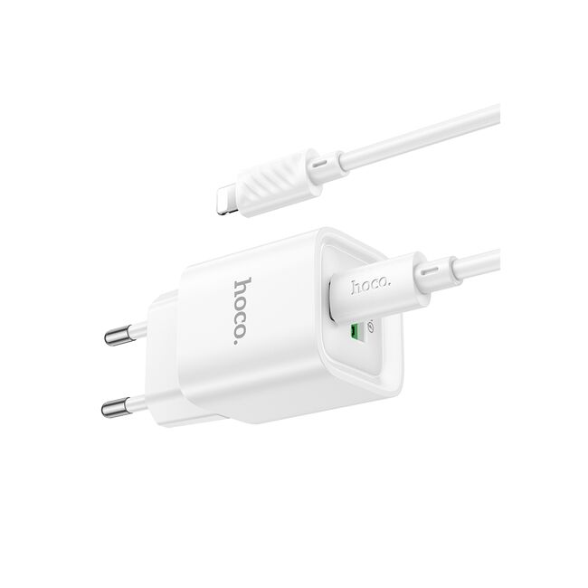 Set incarcator iPhone fast charge pentru priza XO plus cablu de incarcare PD, USB-C - Lightning (iPhone) 20W, alb