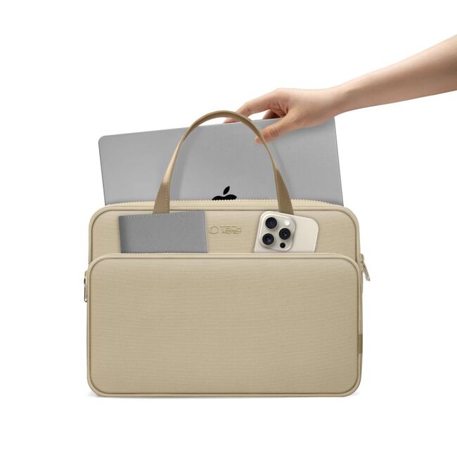 Geantă premium pentru laptop, compatibilă cu modele Macbook, Dell, HP, Lenovo - Protecție elegantă și funcțională, compatibilitate 13 - 14 inch, bej