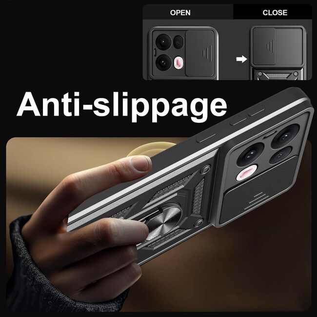 Husa pentru Oppo Reno 13 Ring Armor Kickstand Tough Rugged Cover cu protectie camera - albastru
