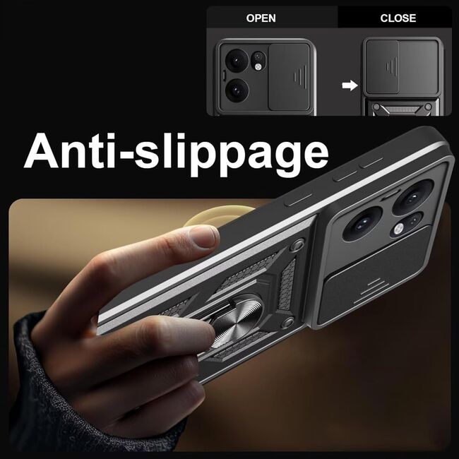 Husa pentru Oppo Reno 13F, 13FS 4G, 5G Ring Armor Kickstand Tough Rugged Cover cu protectie camera - albastru