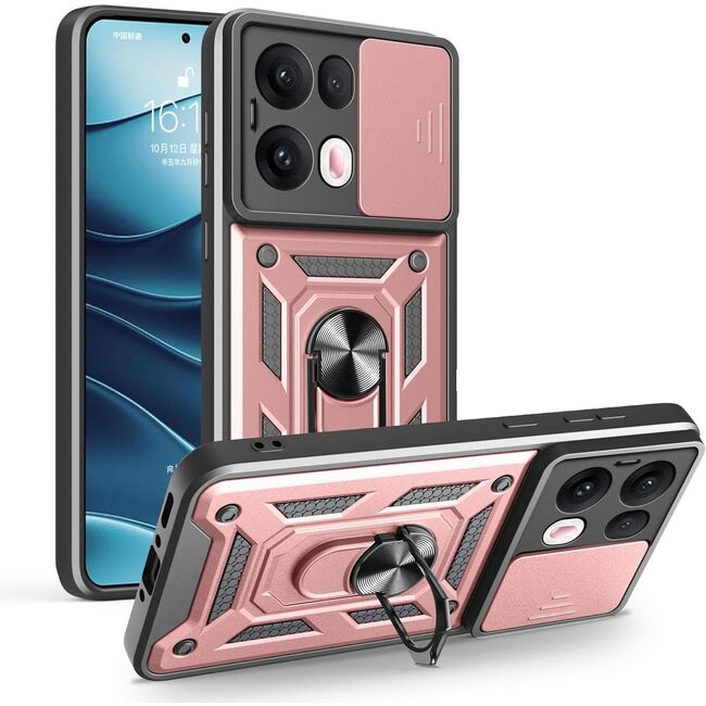 Husa pentru Oppo Reno 13 Pro 5G Ring Armor Kickstand Tough Rugged Cover cu protectie camera - roz gold