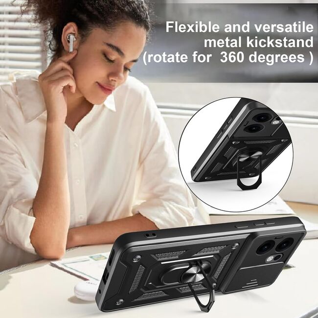 Husa pentru Oppo Reno 13F, 13FS 4G, 5G Ring Armor Kickstand Tough Rugged Cover cu protectie camera - albastru