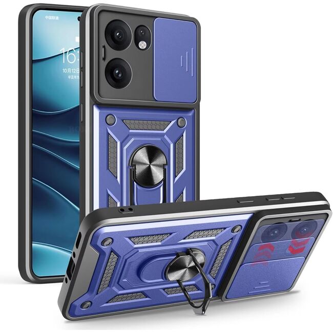 Husa pentru Oppo Reno 13F, 13FS 4G, 5G Ring Armor Kickstand Tough Rugged Cover cu protectie camera - albastru