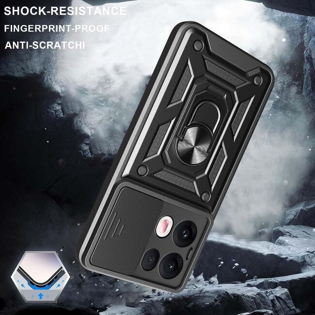 Husa pentru Oppo Reno 13 Pro 5G Ring Armor Kickstand Tough Rugged Cover cu protectie camera - roz gold