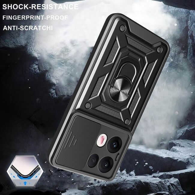 Husa pentru Oppo Reno 13 Ring Armor Kickstand Tough Rugged Cover cu protectie camera - albastru