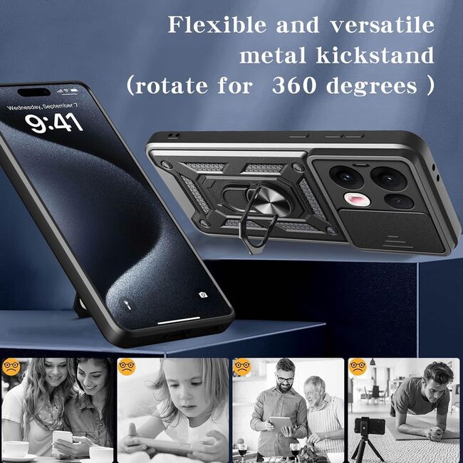 Husa pentru Oppo Reno 13 Ring Armor Kickstand Tough Rugged Cover cu protectie camera - albastru
