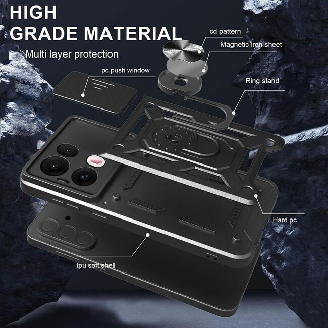 Husa pentru Oppo Reno 13 Ring Armor Kickstand Tough Rugged Cover cu protectie camera - albastru