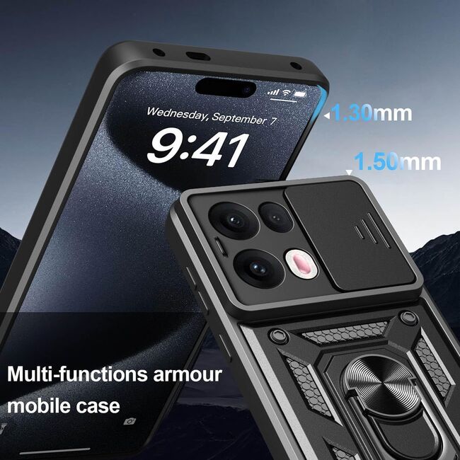 Husa pentru Oppo Reno 13 Ring Armor Kickstand Tough Rugged Cover cu protectie camera - albastru