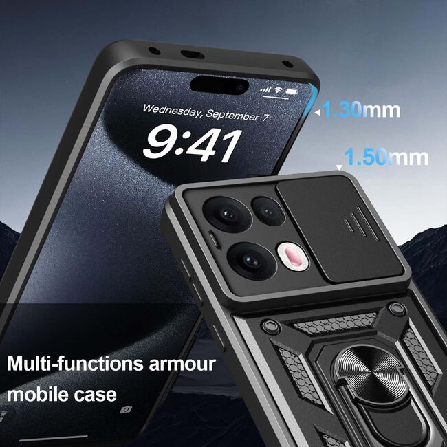 Husa pentru Oppo Reno 13 Pro 5G Ring Armor Kickstand Tough Rugged Cover cu protectie camera - roz gold
