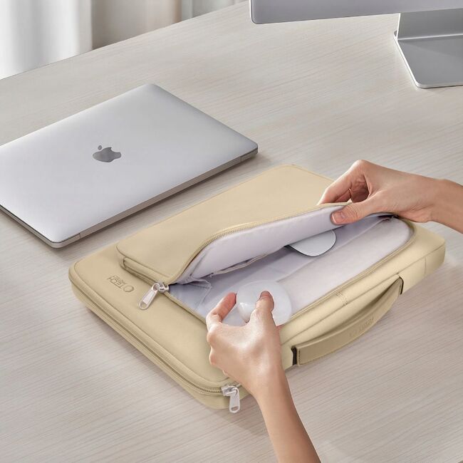 Geantă pentru laptop, protecție premium și design elegant, compatibila laptop intre 13-14 inch, bej