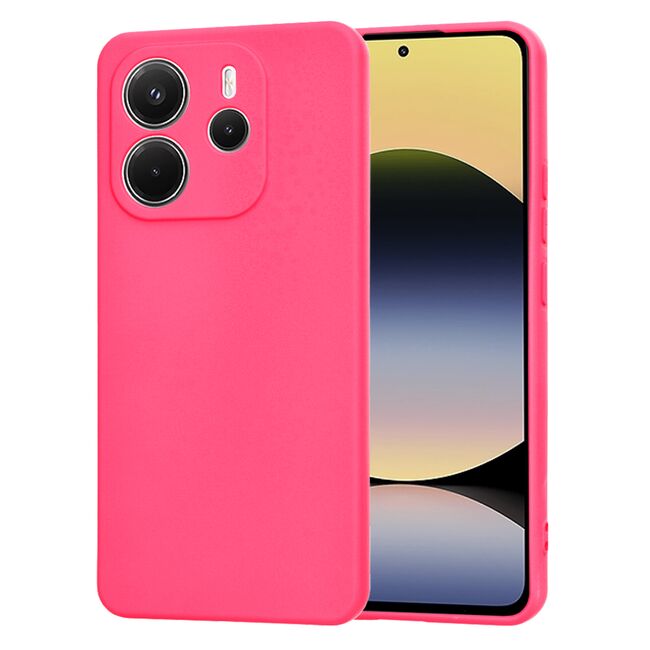 Husa pentru  Xiaomi Redmi Note 14 4G Liquid Silicone, subțire, captusita cu microfibra, anti amprentă, protectie cameră foto, Fucsia