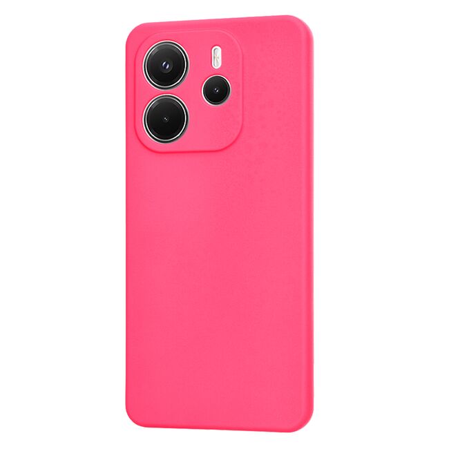 Husa pentru  Xiaomi Redmi Note 14 4G Liquid Silicone, subțire, captusita cu microfibra, anti amprentă, protectie cameră foto, Fucsia