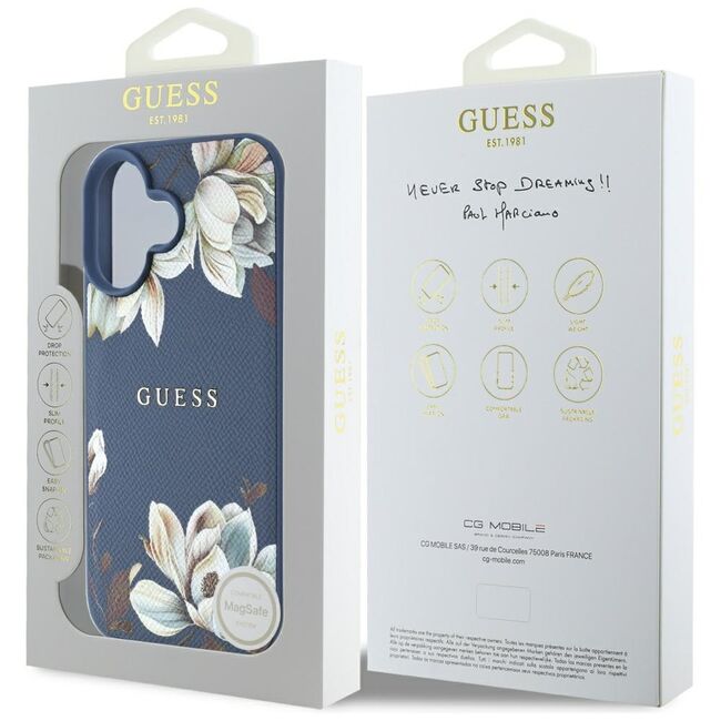 Husa premium pentru  iPhone 16 compatibila MagSafe Guess Luxury Series - Albastru