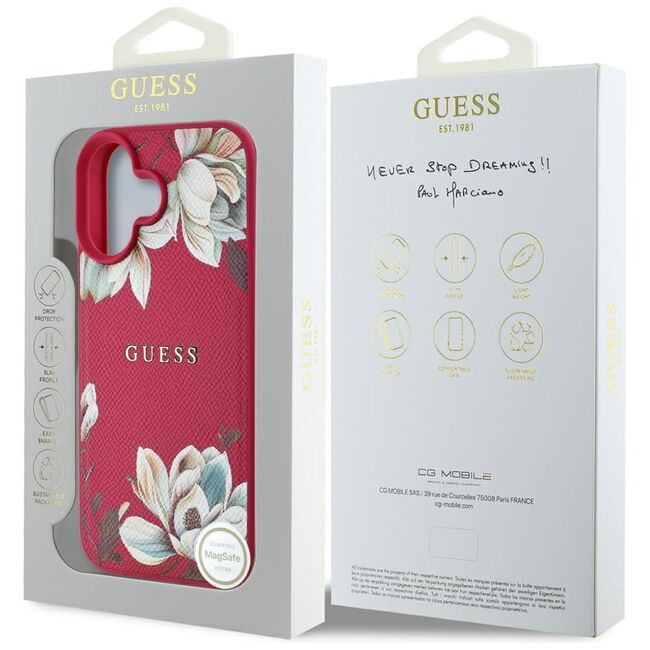 Husa premium pentru  iPhone 16 compatibila MagSafe Guess Luxury Series - Fucsia