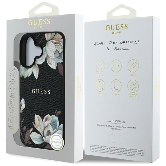 Husa premium pentru  iPhone 16 compatibila MagSafe Guess Luxury Series - Negru print
