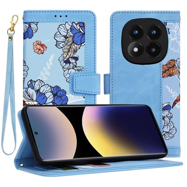Husa tip carte pentru  Xiaomi Redmi Note 14 Pro 4G, functie stand si port carduri, Albastru