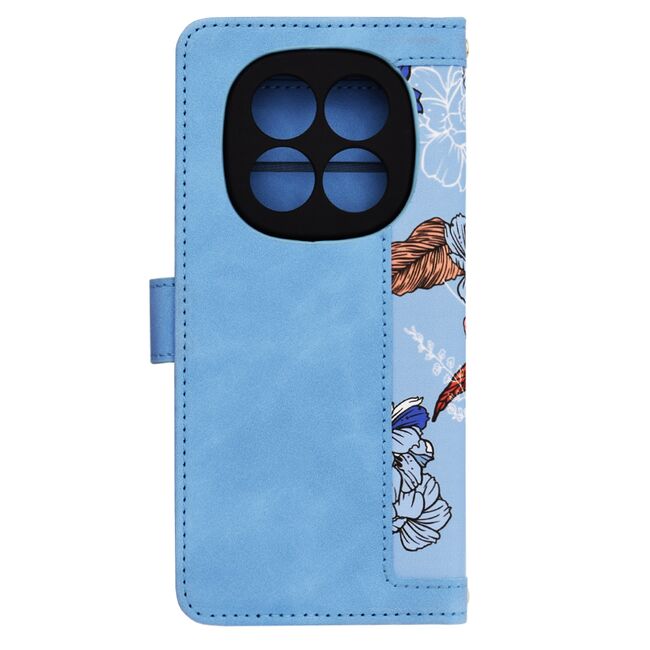 Husa tip carte pentru  Xiaomi Redmi Note 14 Pro 4G, functie stand si port carduri, Albastru