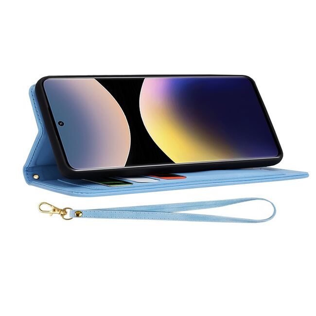 Husa tip carte pentru  Xiaomi Redmi Note 14 Pro 4G, functie stand si port carduri, Albastru