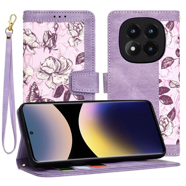 Husa tip carte pentru  Xiaomi Redmi Note 14 Pro 4G, functie stand si port carduri, Mov
