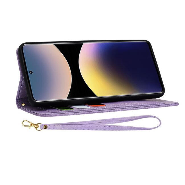 Husa tip carte pentru  Xiaomi Redmi Note 14 Pro 4G, functie stand si port carduri, Mov