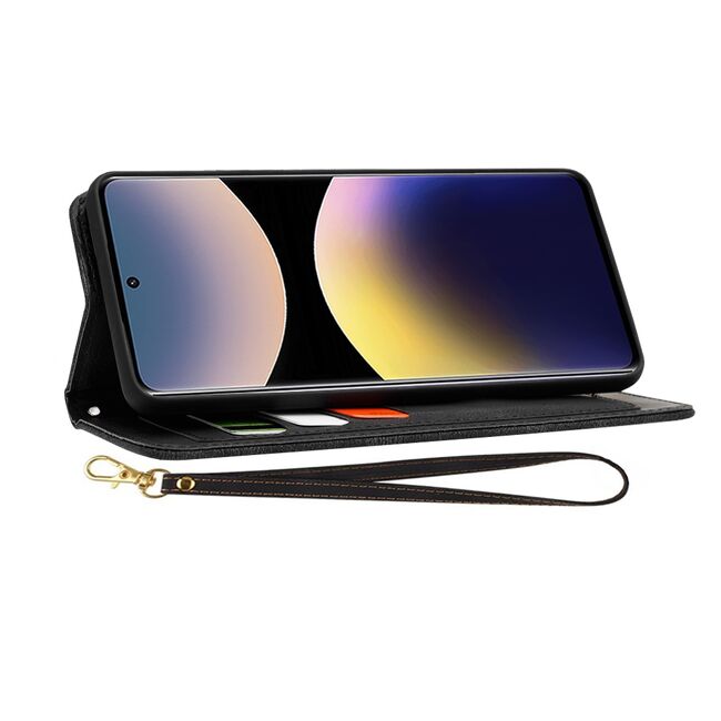 Husa tip carte pentru  Xiaomi Redmi Note 14 Pro 4G, functie stand si port carduri, Negru