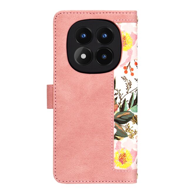 Husa tip carte pentru  Xiaomi Redmi Note 14 Pro 4G, functie stand si port carduri, Roz