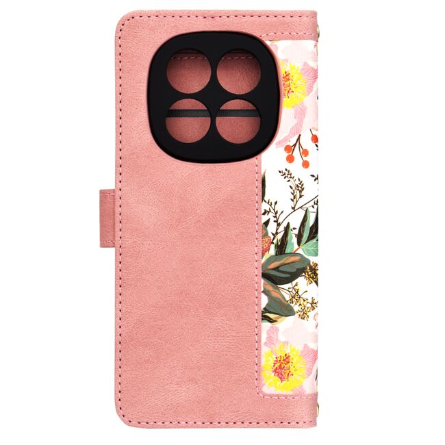 Husa tip carte pentru  Xiaomi Redmi Note 14 Pro 4G, functie stand si port carduri, Roz