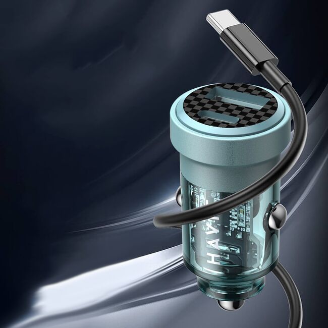 Incarcator auto bricheta 1 x USB Type-C, 1 x USB, PD 30W Havit CC2016, albastru