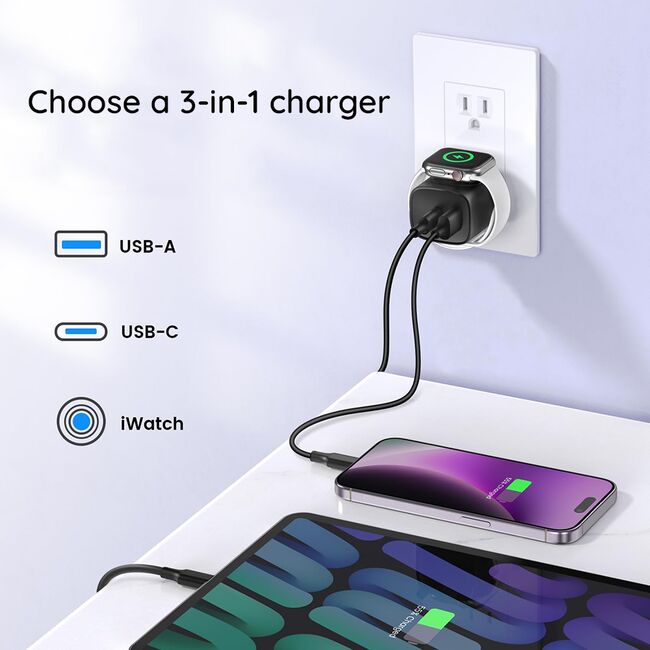 Incarcator priza 1 x USB, 1 x USB Type-C, Wireless Watch Havit 22W UC132 EU, negru