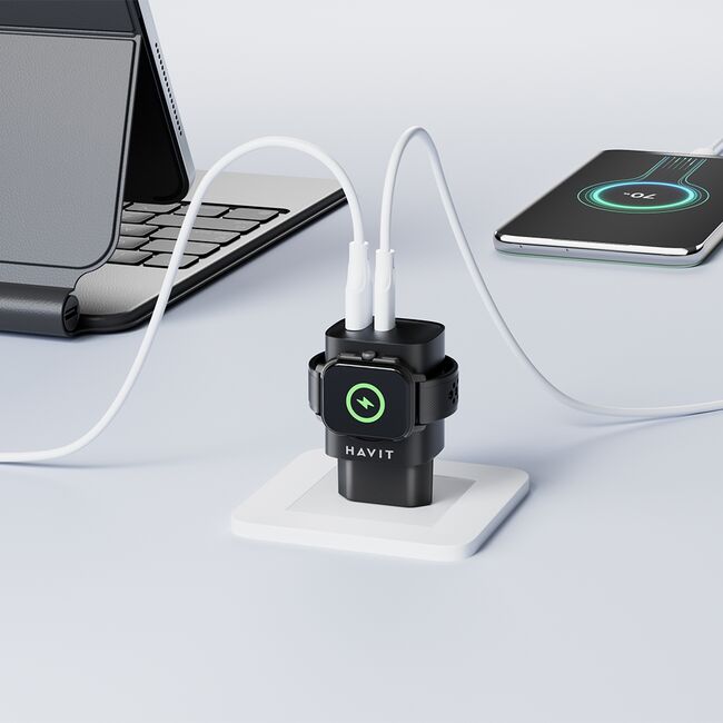 Incarcator priza 1 x USB, 1 x USB Type-C, Wireless Watch Havit 22W UC132 EU, negru