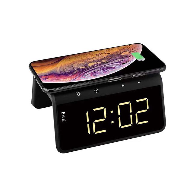 Incarcator wireless cu ceas digital RGB LED 15W Havit W320, marble