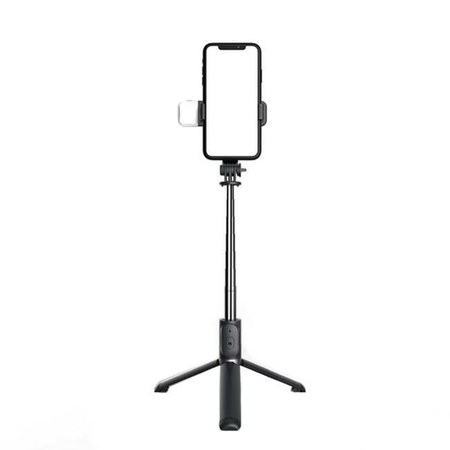 Selfie stick Bluetooth, trepied stabil cu LED Techsuit Q02S, 104cm, negru
