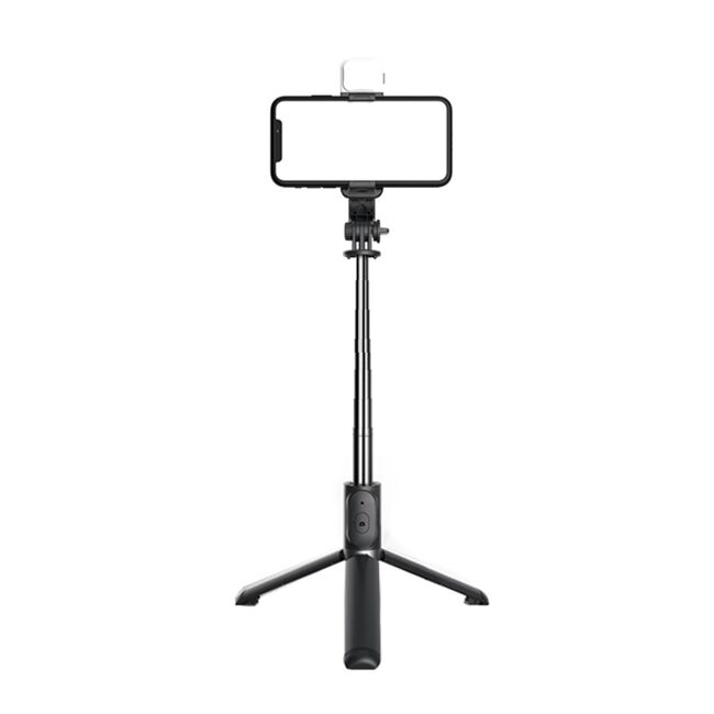 Selfie stick Bluetooth, trepied stabil cu LED Techsuit Q02S, 104cm, negru