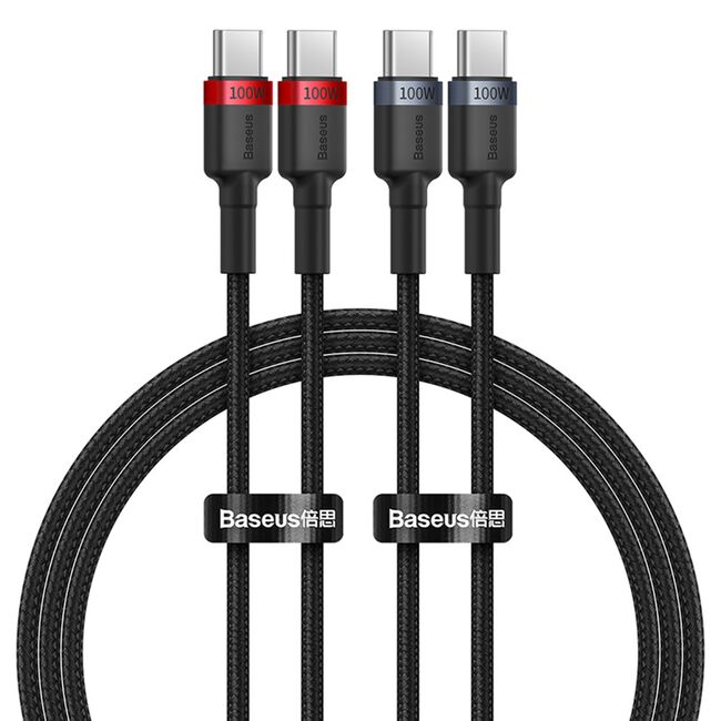 [Pachet 2x] Cablu date Fast Charge Type-C Baseus 100W, 5A, 1m - Black/Red, Black/Grey, P10318306003-00